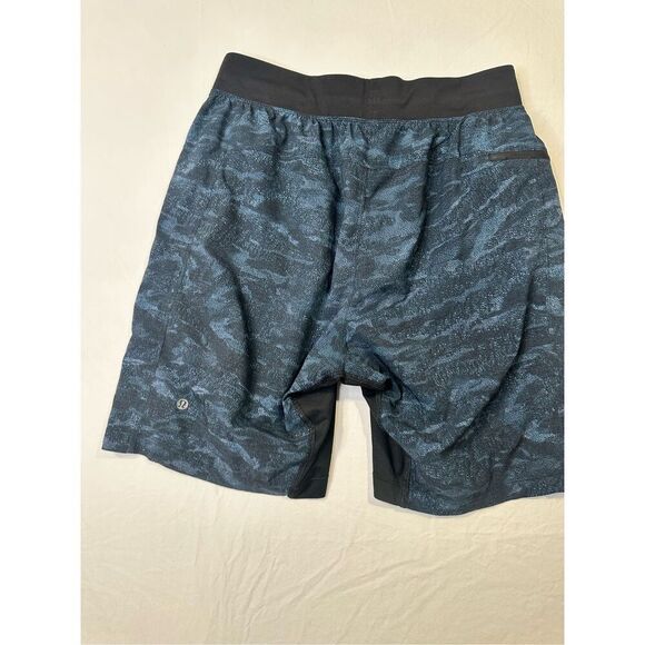 Lululemon Shorts Men Blue & Black Pattern Short Linerless 9" Pockets Gym Active, - Picture 2 of 6